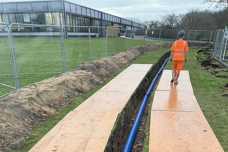 Pipe laying Pipework being laid by EI Groundwork