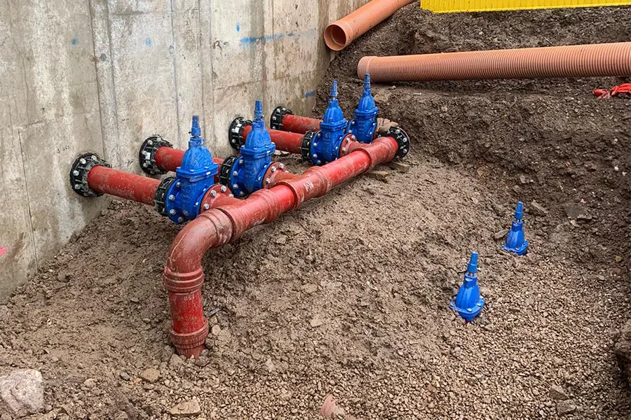 Industrial pipework on an EI Groundwork site
